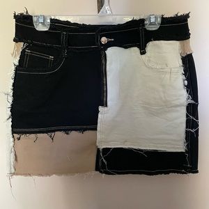 JEANS patchwork mini stretch skirt. NWOT